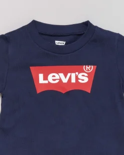 T-shirt Levi's blu mezza manica con logo batwing rosso