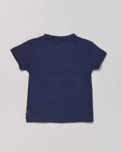 T-shirt Levi's blu mezza manica con logo batwing rosso