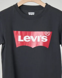 T-shirt Levi's nera mezza manica con logo batwing rosso