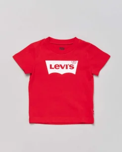 T-shirt Levi's rossa mezza manica con logo batwing bianco