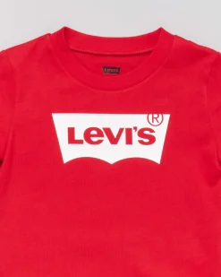 T-shirt Levi's rossa mezza manica con logo batwing bianco