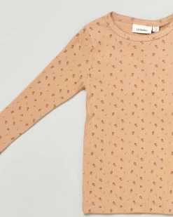 T-shirt Lil'Atelier cammello a costine con fantasia floreale e maniche lunghe