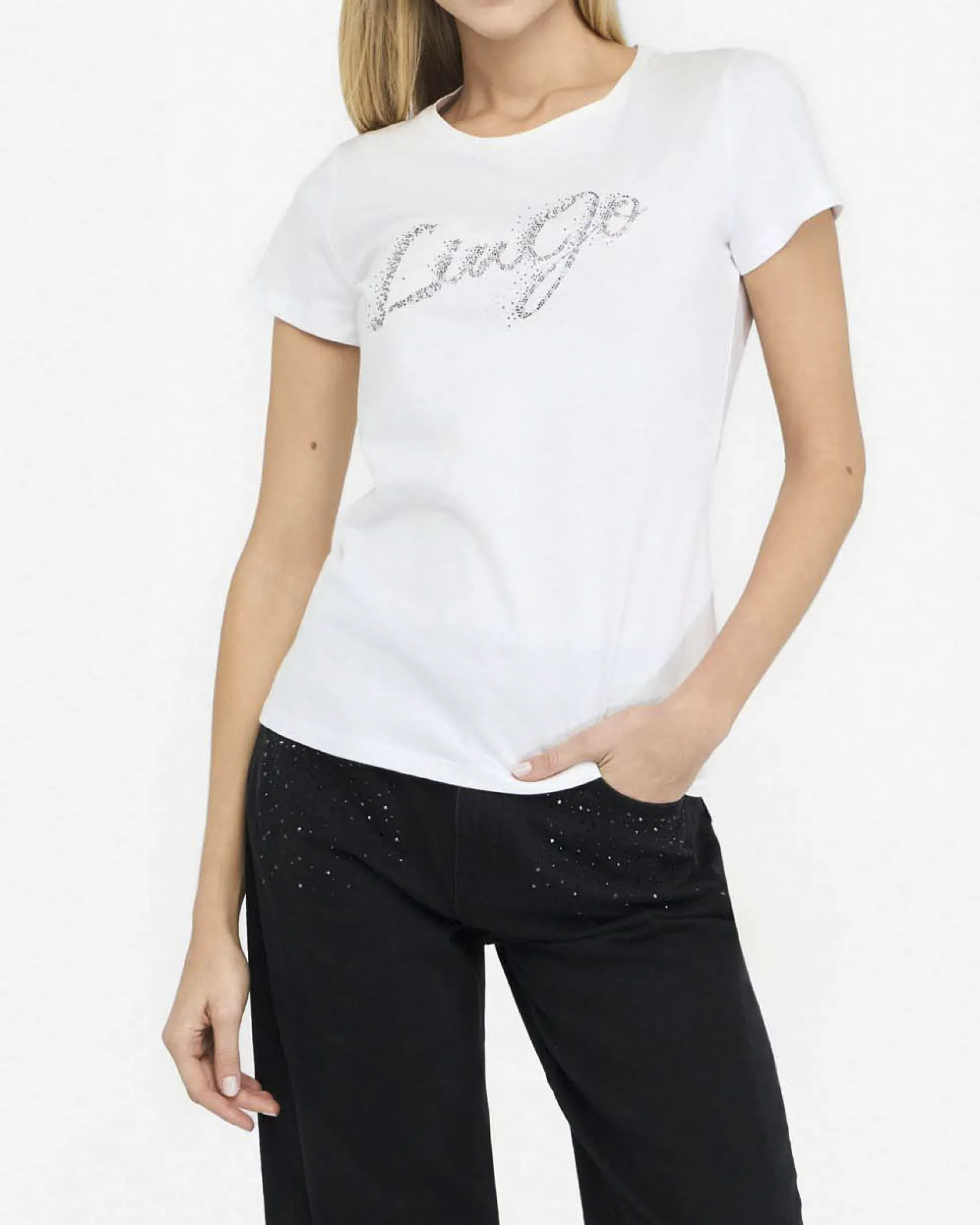 T-shirt Liu Jo Jeans bianca in cotone con logo in strass