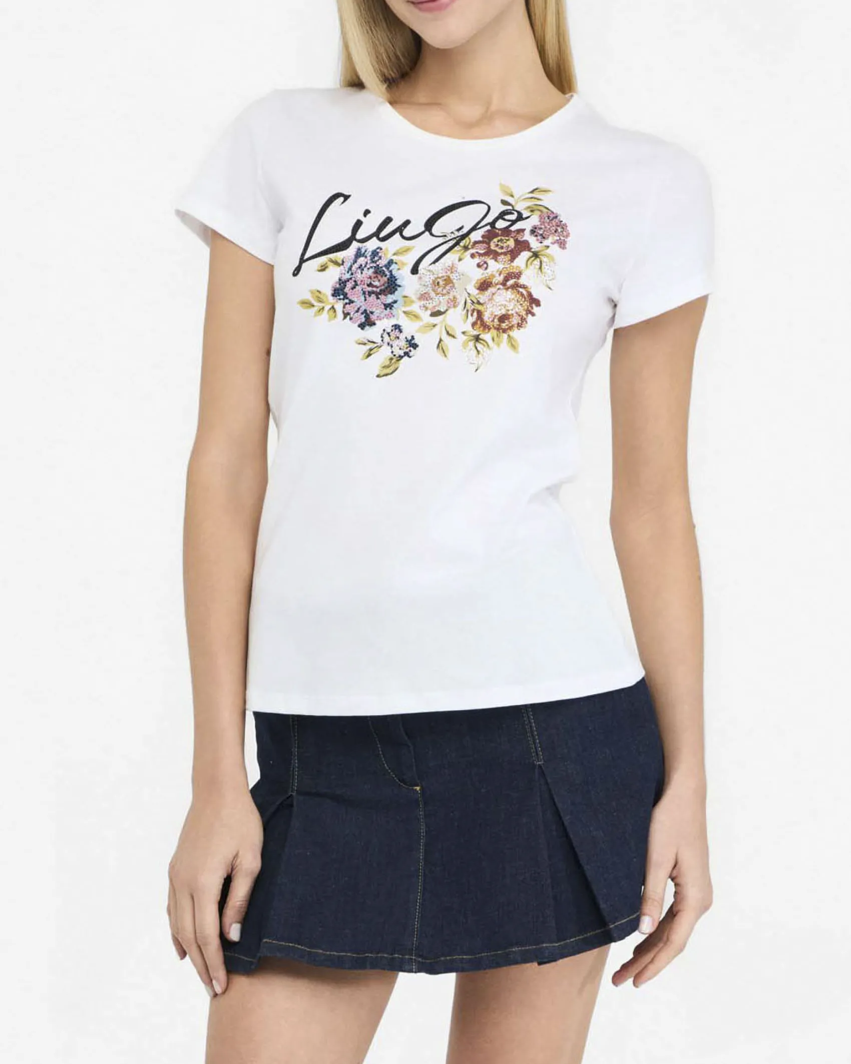 T-shirt Liu Jo Jeans bianca in cotone con fiori in rilievo
