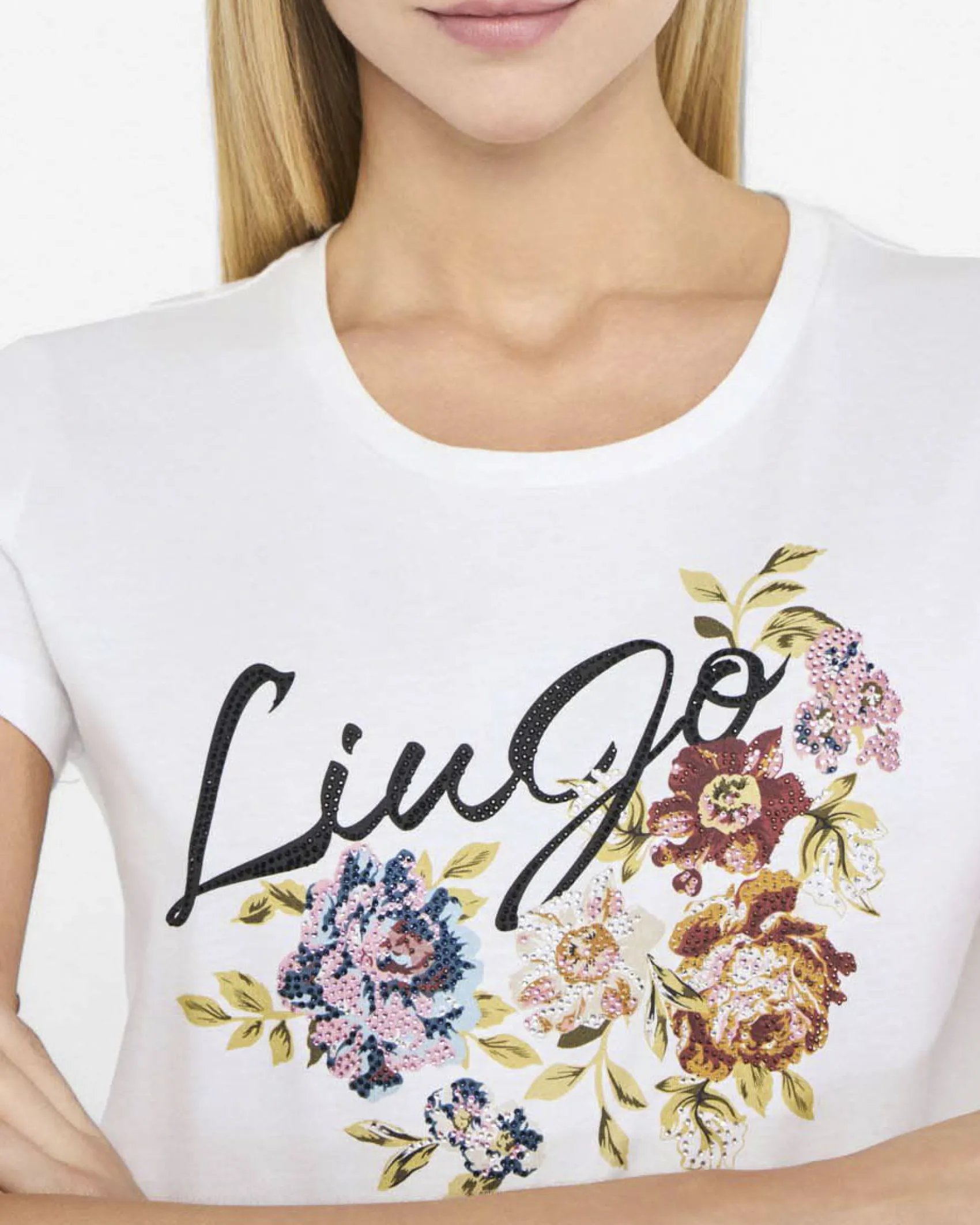 T-shirt Liu Jo Jeans bianca in cotone con fiori in rilievo