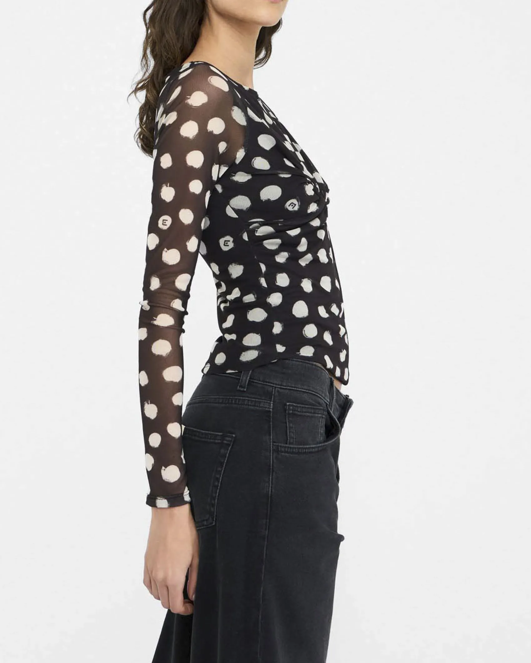 T-shirt Liu Jo Jeans nera in jersey stretch con pois a contrasto