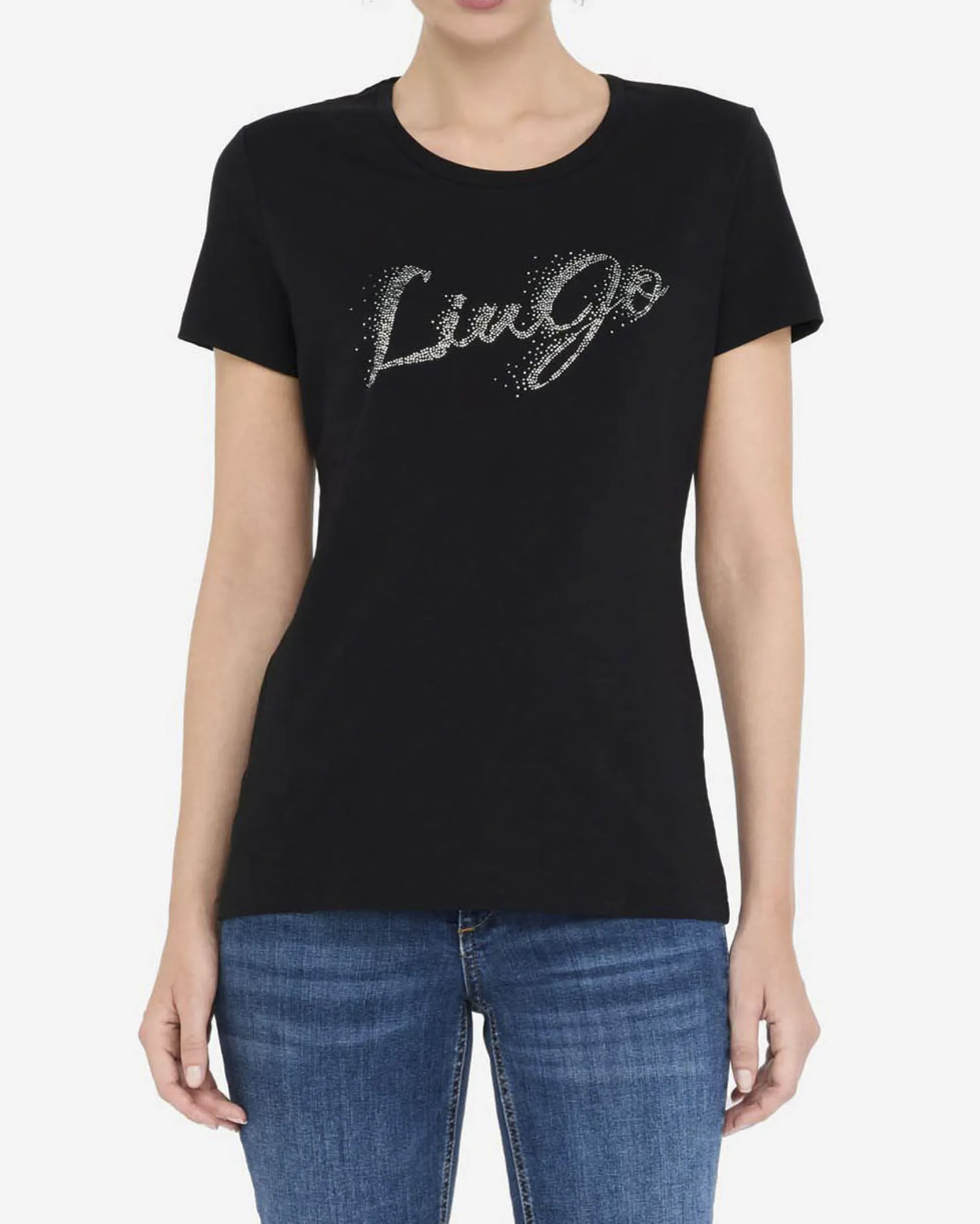 T-shirt Liu Jo Jeans nera in cotone con logo in rilievo