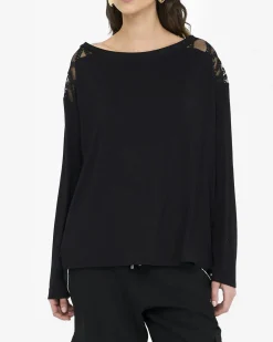 T-shirt Liu Jo Sport nera in viscosa con dettagli in pizzo