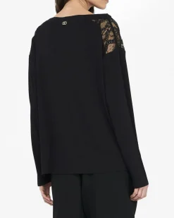 T-shirt Liu Jo Sport nera in viscosa con dettagli in pizzo