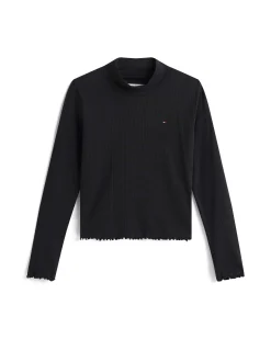 T-shirt lupetto Tommy Hilfiger nera in cotone stretch