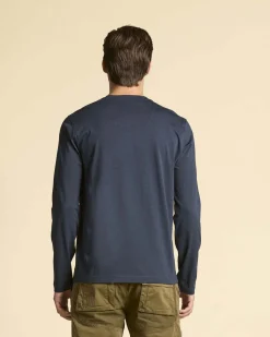 T-shirt manica lunga Aeronautica Militare blu con ricamo aquila turrita sul petto