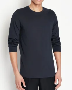 T-shirt manica lunga Armani Exchange blu tinta unita in pima cotton