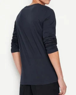 T-shirt manica lunga Armani Exchange blu tinta unita in pima cotton