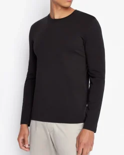 T-shirt manica lunga Armani Exchange nera tinta unita in pima cotton