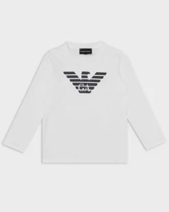 T-shirt manica lunga Emporio Armani Junior bianca con logo aquila frontale