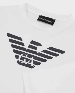 T-shirt manica lunga Emporio Armani Junior bianca con logo aquila frontale