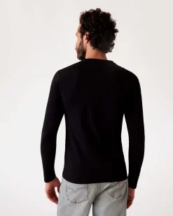 T-shirt manica lunga Guess nera in cotone stretch