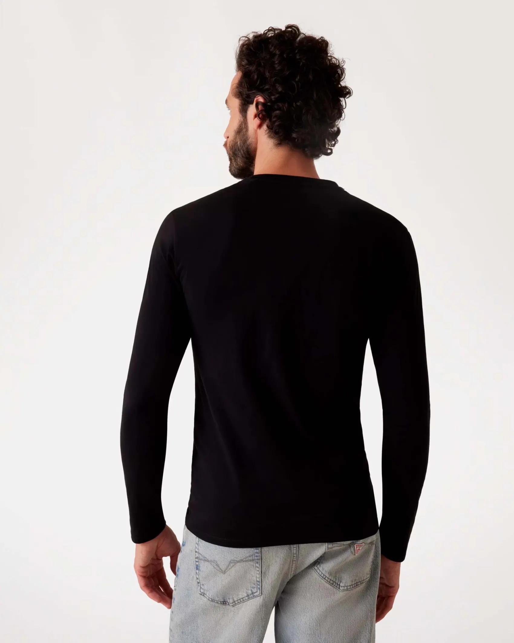 T-shirt manica lunga Guess nera in cotone stretch