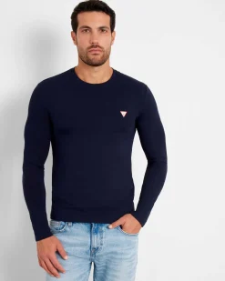 T-shirt manica lunga Guess blu in cotone stretch