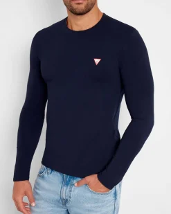 T-shirt manica lunga Guess blu in cotone stretch