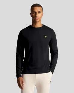 T-shirt manica lunga Lyle & Scott nera in cotone con logo aquila gialla ricamata sul petto