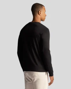 T-shirt manica lunga Lyle & Scott nera in cotone con logo aquila gialla ricamata sul petto
