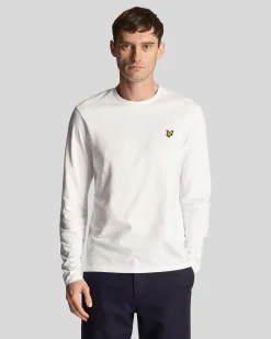 T-shirt manica lunga Lyle & Scott bianca in cotone con logo aquila gialla ricamata sul petto