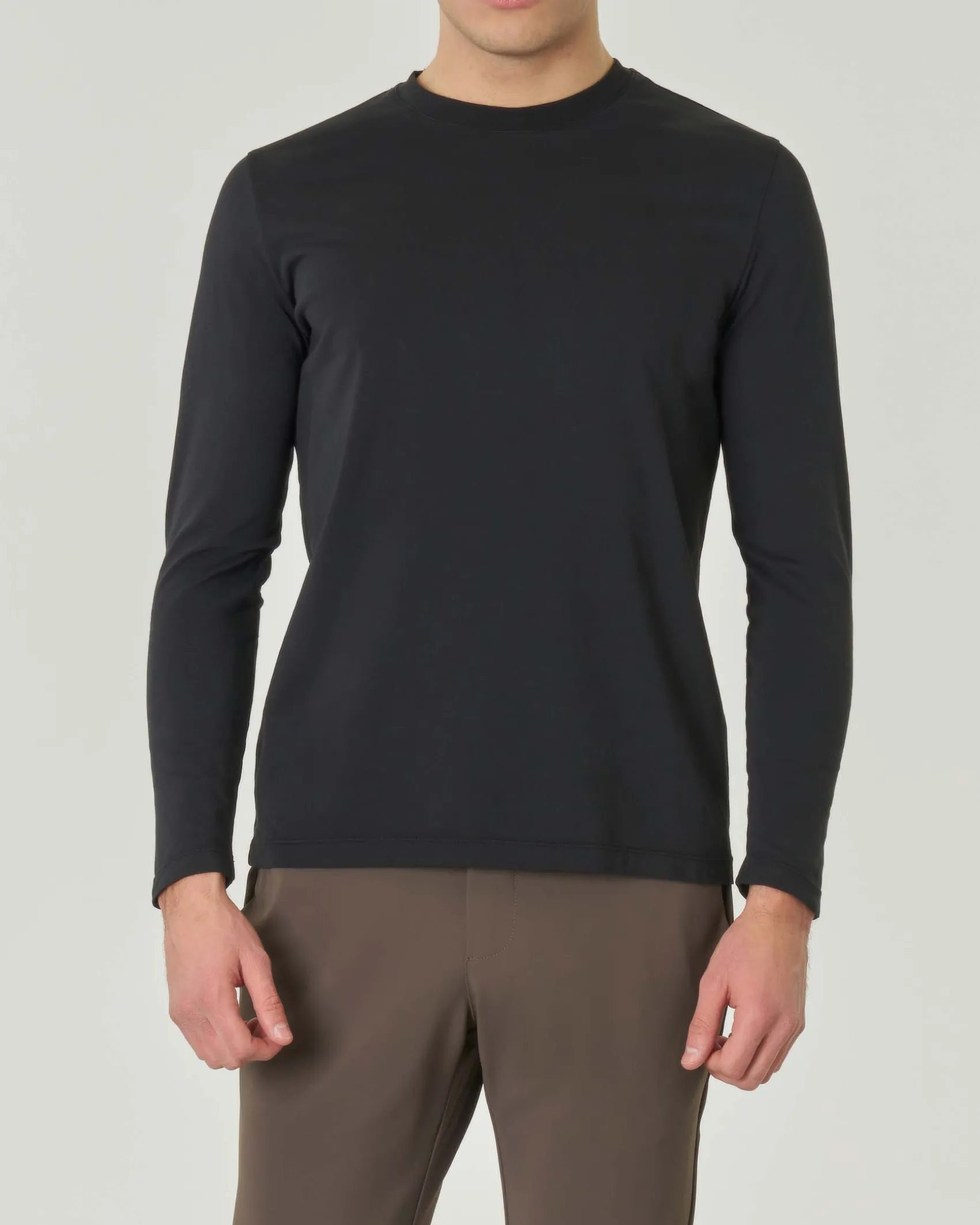 T-shirt manica lunga nera in jersey di puro cotone