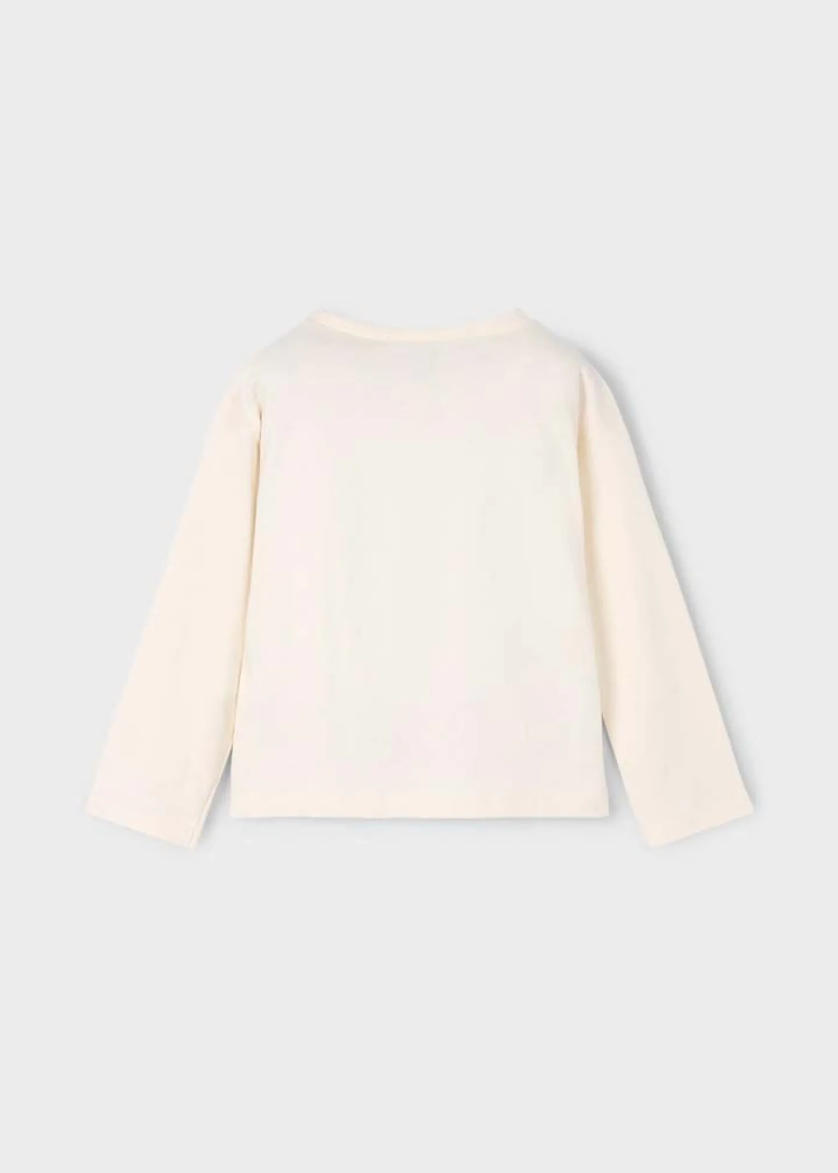 T-shirt Mayoral color panna in misto cotone stretch a maniche lunghe taschino crochet