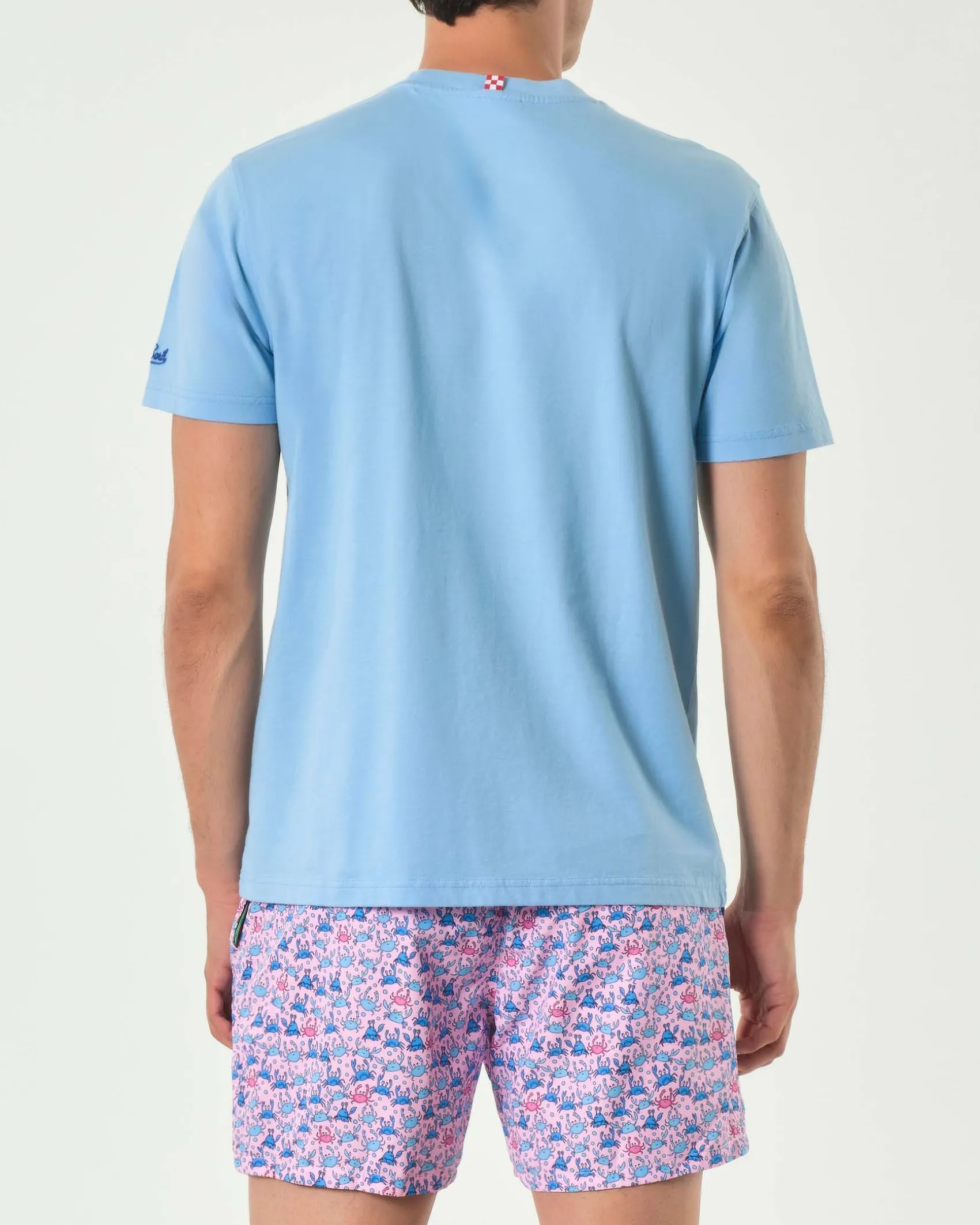 T-shirt MC2 Saint Barth azzurra con ricamo All you need is love sul petto
