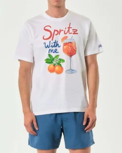 T-shirt MC2 Saint Barth bianca con maxi stampa Spritz With Me davanti