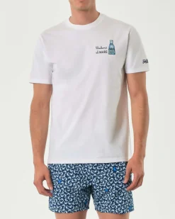 T-shirt MC2 Saint Barth bianca con ricamo Gin e scritta Weekend al Mare sul petto
