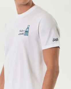 T-shirt MC2 Saint Barth bianca con ricamo Gin e scritta Weekend al Mare sul petto