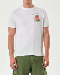 T-shirt MC2 Saint Barth bianca con stampa e ricamo Moscow Mule sul petto