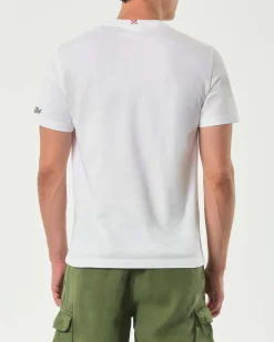 T-shirt MC2 Saint Barth bianca con stampa e ricamo Moscow Mule sul petto