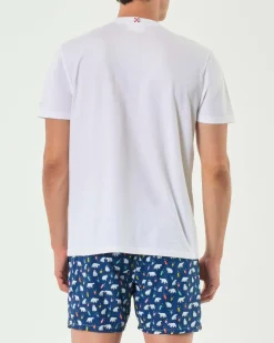 T-shirt MC2 Saint Barth bianca con taschino e ricamo Limoniamo? sul petto