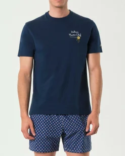 T-shirt MC2 Saint Barth blu con ricamo Italian, Master Chef sul petto