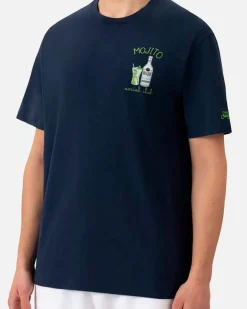 T-shirt MC2 Saint Barth blu con ricamo Mojito Social Club sul petto