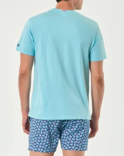 T-shirt MC2 Saint Barth color acqua con ricamo calice e scritta Guarda come dondolo…coon lo spritz! sul petto