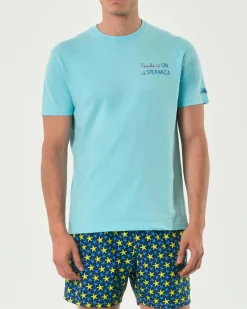 T-shirt MC2 Saint Barth color acqua con ricamo Finchè c'è Gin c'è Speranza sul petto