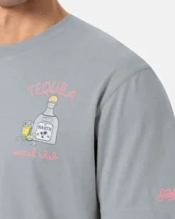 T-shirt MC2 Saint Barth grigia con ricamo Tequila Social Club sul petto