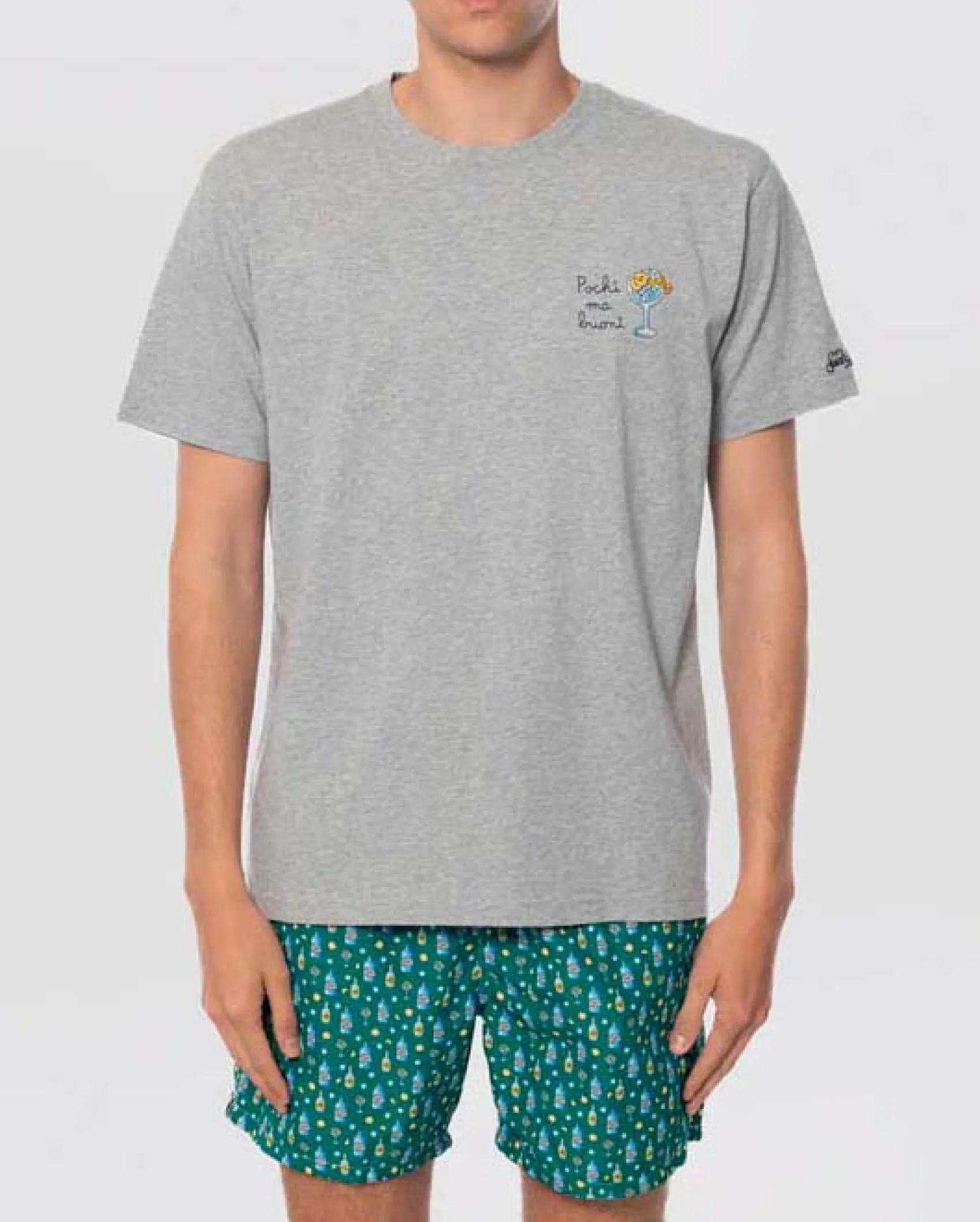 T-shirt MC2 Saint Barth grigia con ricamo Pochi ma Buoni sul petto