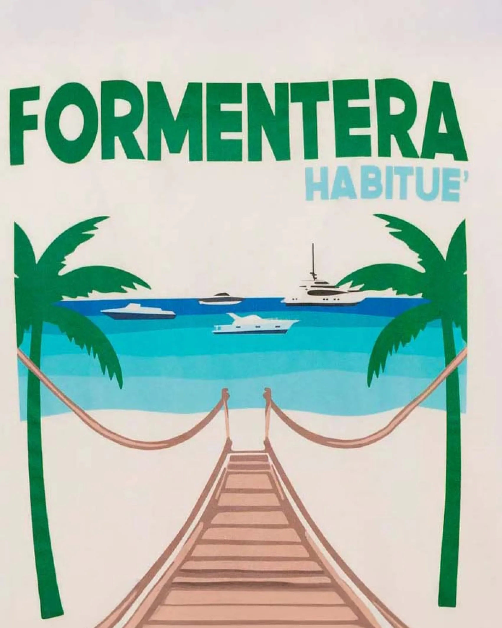 T-shirt MC2 Saint Barth panna con scritta sul petto e maxi stampa grafica Formentera habituè sul retro