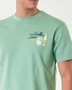 T-shirt MC2 Saint Barth salvia con stampa Vodka Tonic piccola sul petto e maxi sul retro