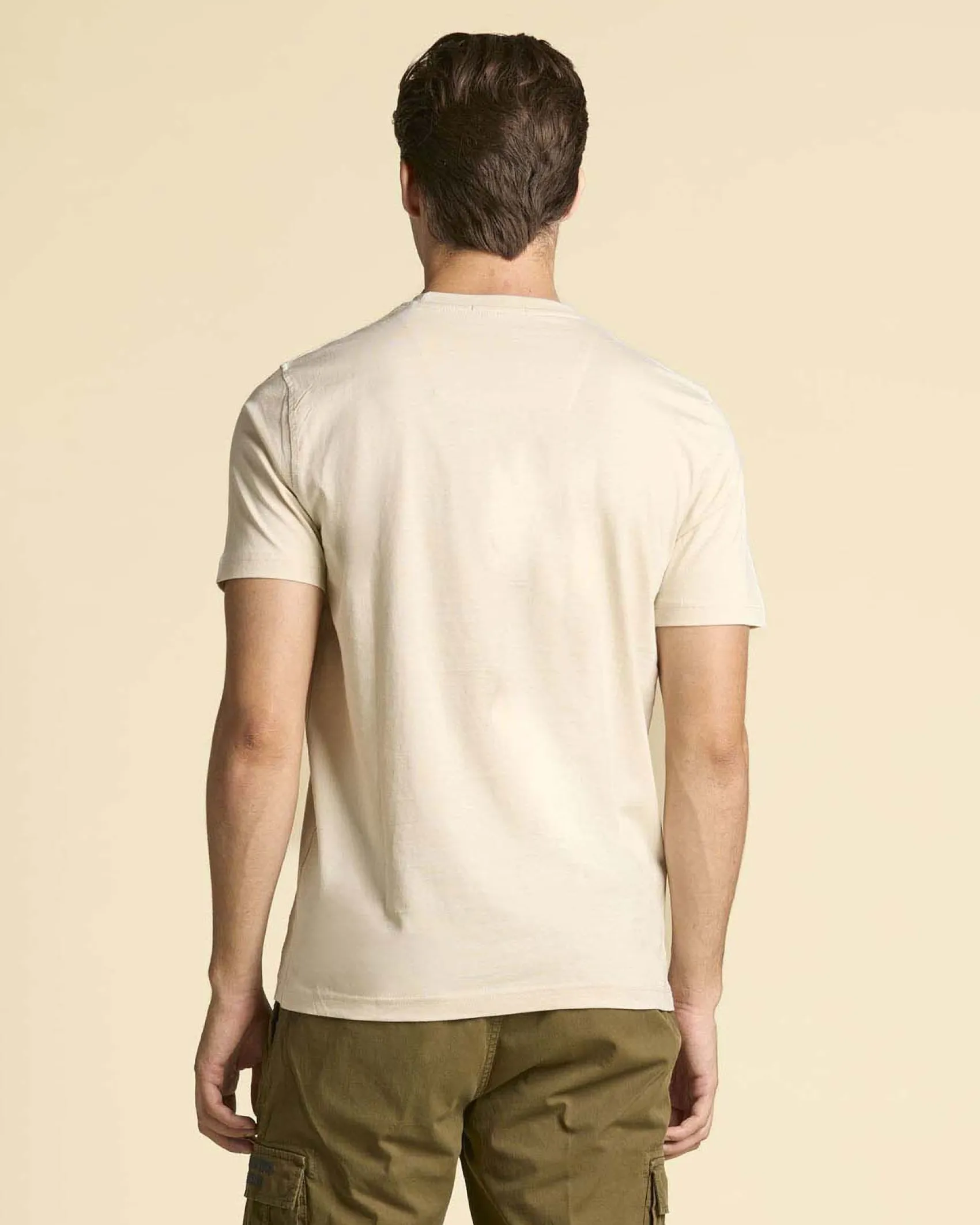T-shirt mezza manica Aeronautica Militare beige con logo scritta ricamato sul petto