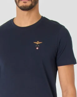 T-shirt mezza manica Aeronautica Militare blu con logo piccolo ricamato
