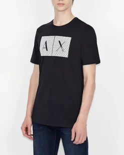 T-shirt mezza manica Armani Exchange blu con stampa grafica rettangolare e logo