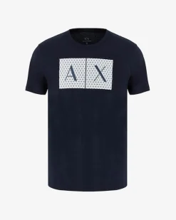 T-shirt mezza manica Armani Exchange blu con stampa grafica rettangolare e logo