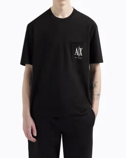 T-shirt mezza manica Armani Exchange nera con taschino e logo AX al petto
