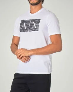 T-shirt mezza manica Armani Exchange bianca con stampa grafica rettangolare e logo